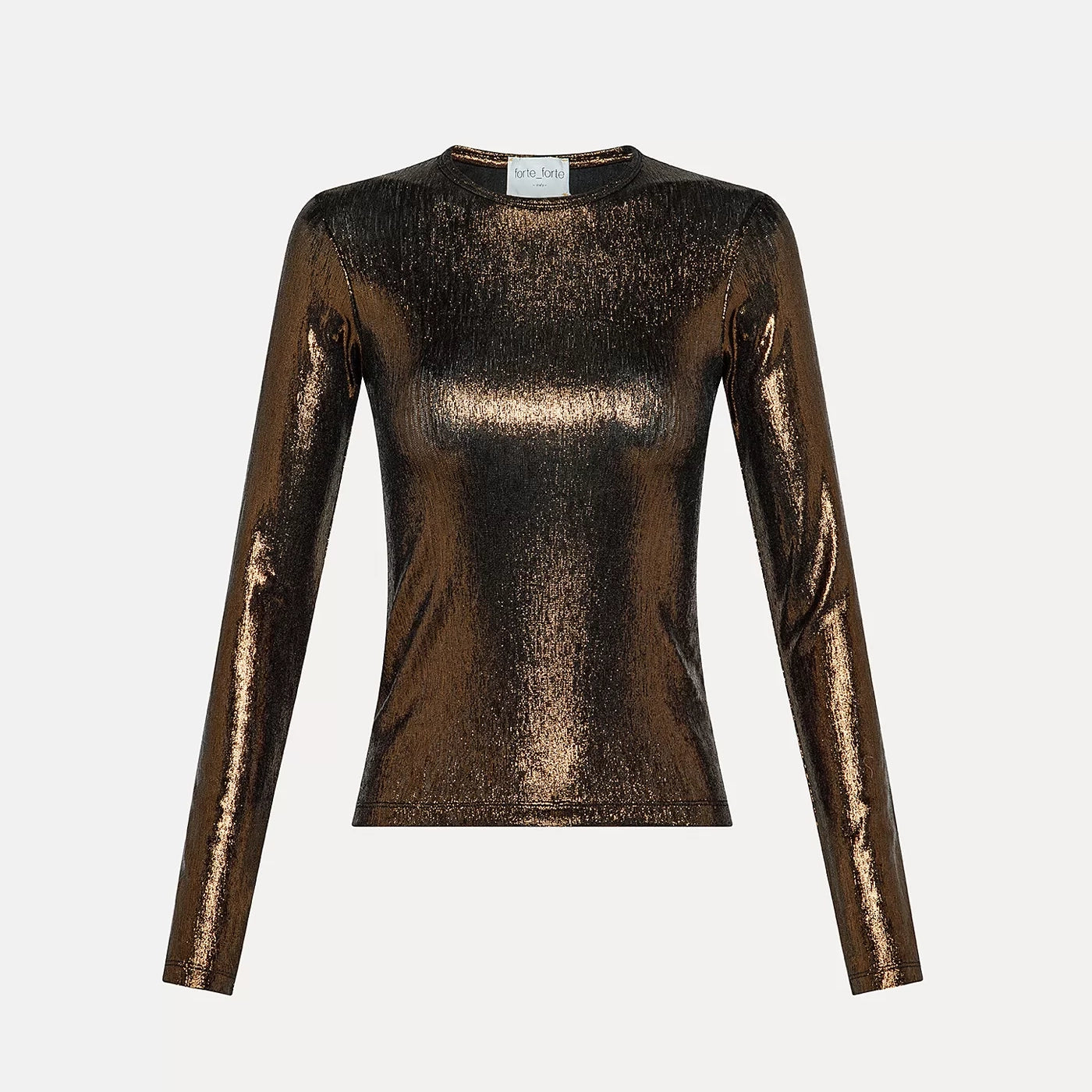 Forte_Forte Lamé Long Sleeve Top in Bronze, size "II" (fits like size small)