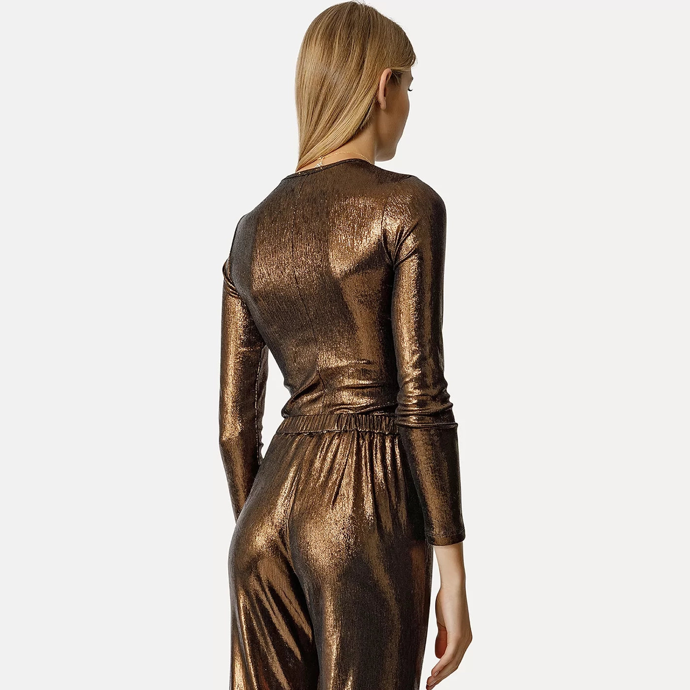 Forte_Forte Lamé Long Sleeve Top in Bronze, size "II" (fits like size small)