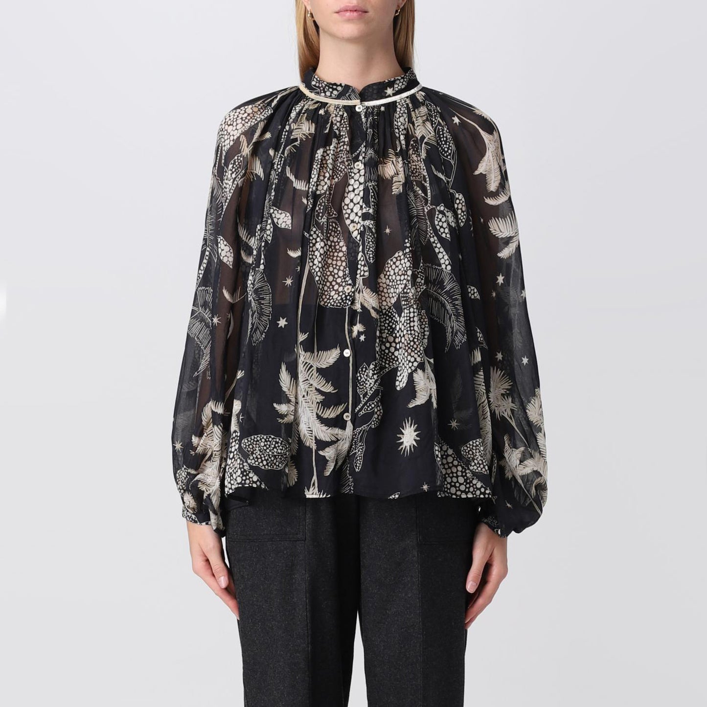 Forte_Forte "Le Stampe" Printed Voile Long Sleeve Blouse, size IV