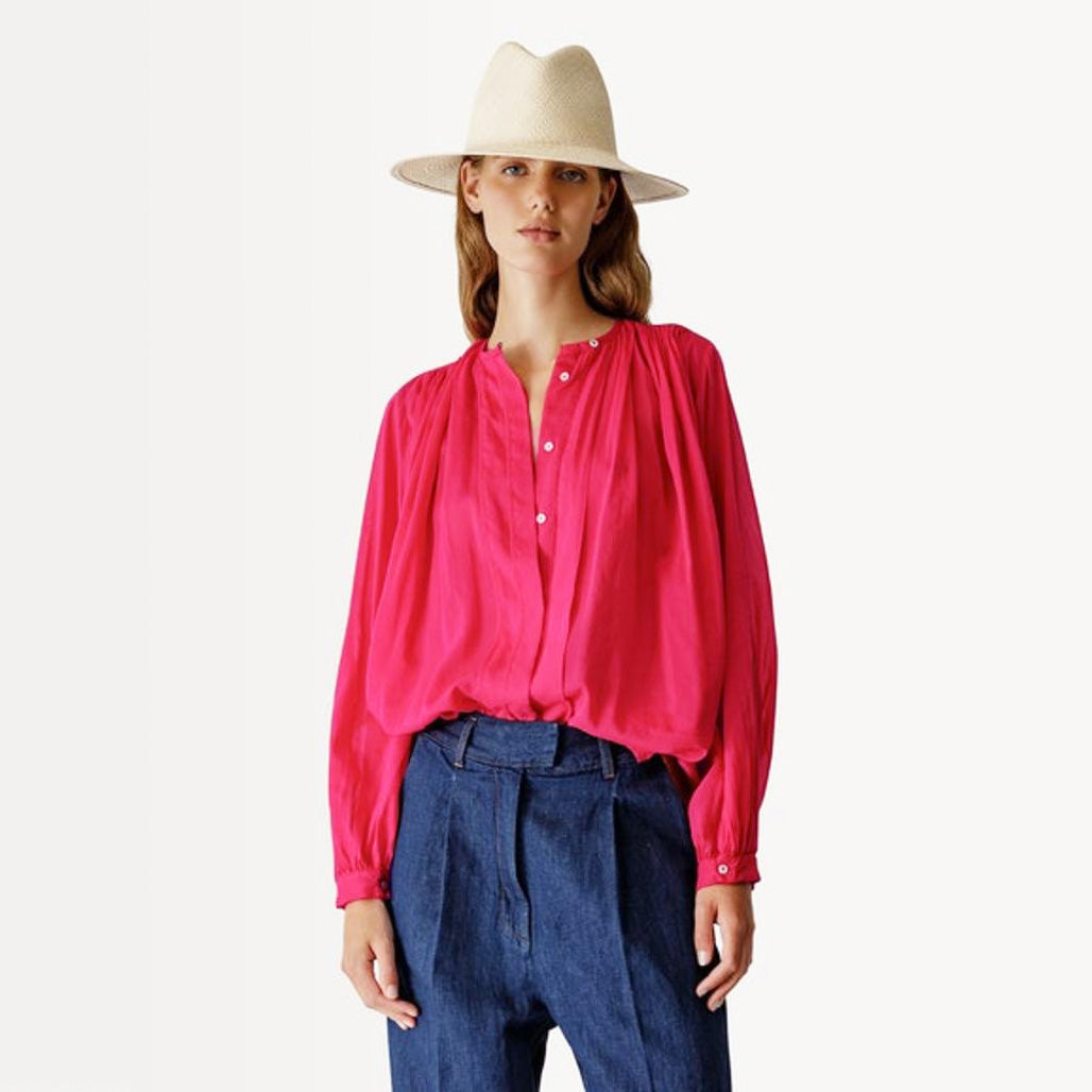 Forte_Forte Oversize Voile Blouse in Fushia Pink, size "0" (fits XS/S)