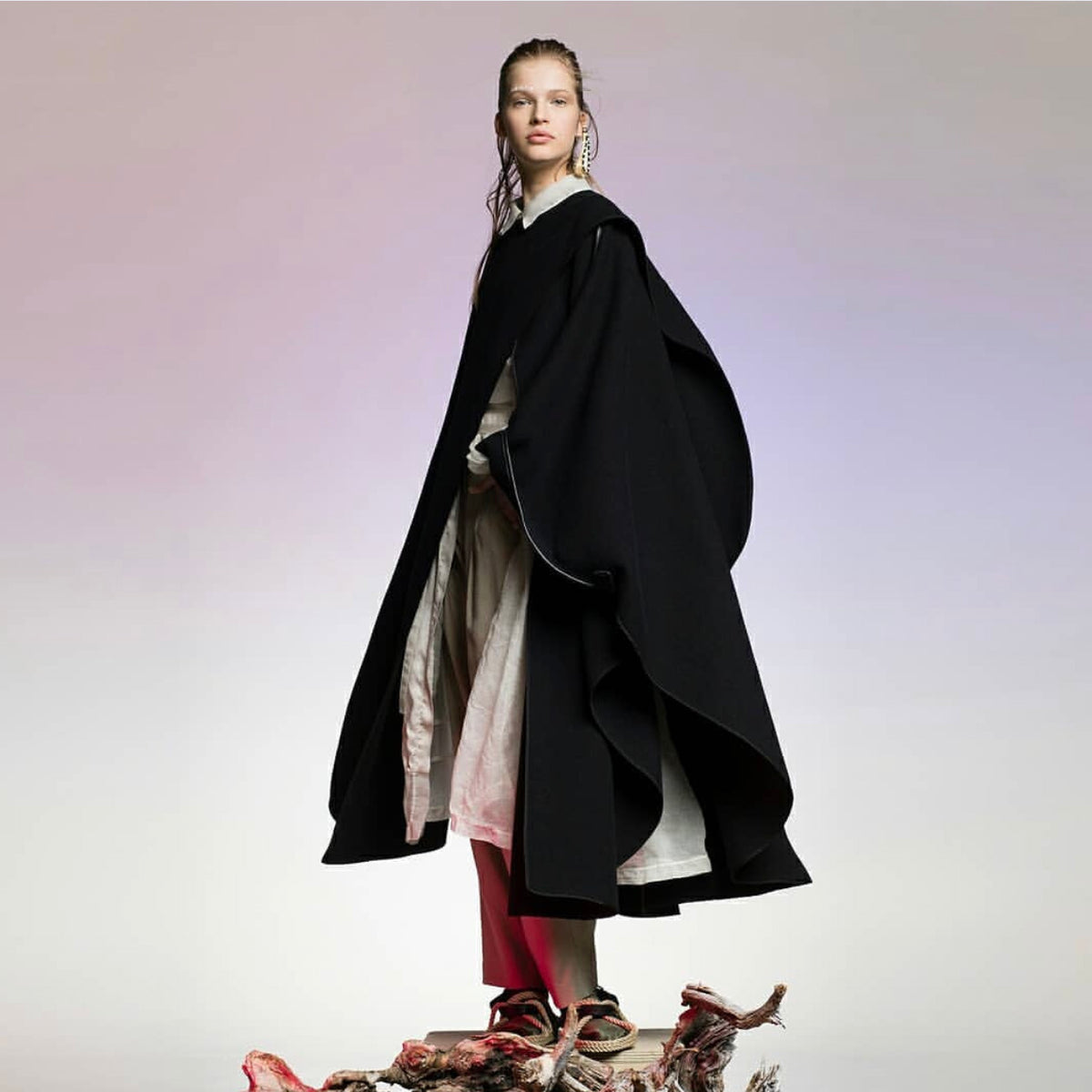 Forte_Forte Wool Cape in Black, One size Only