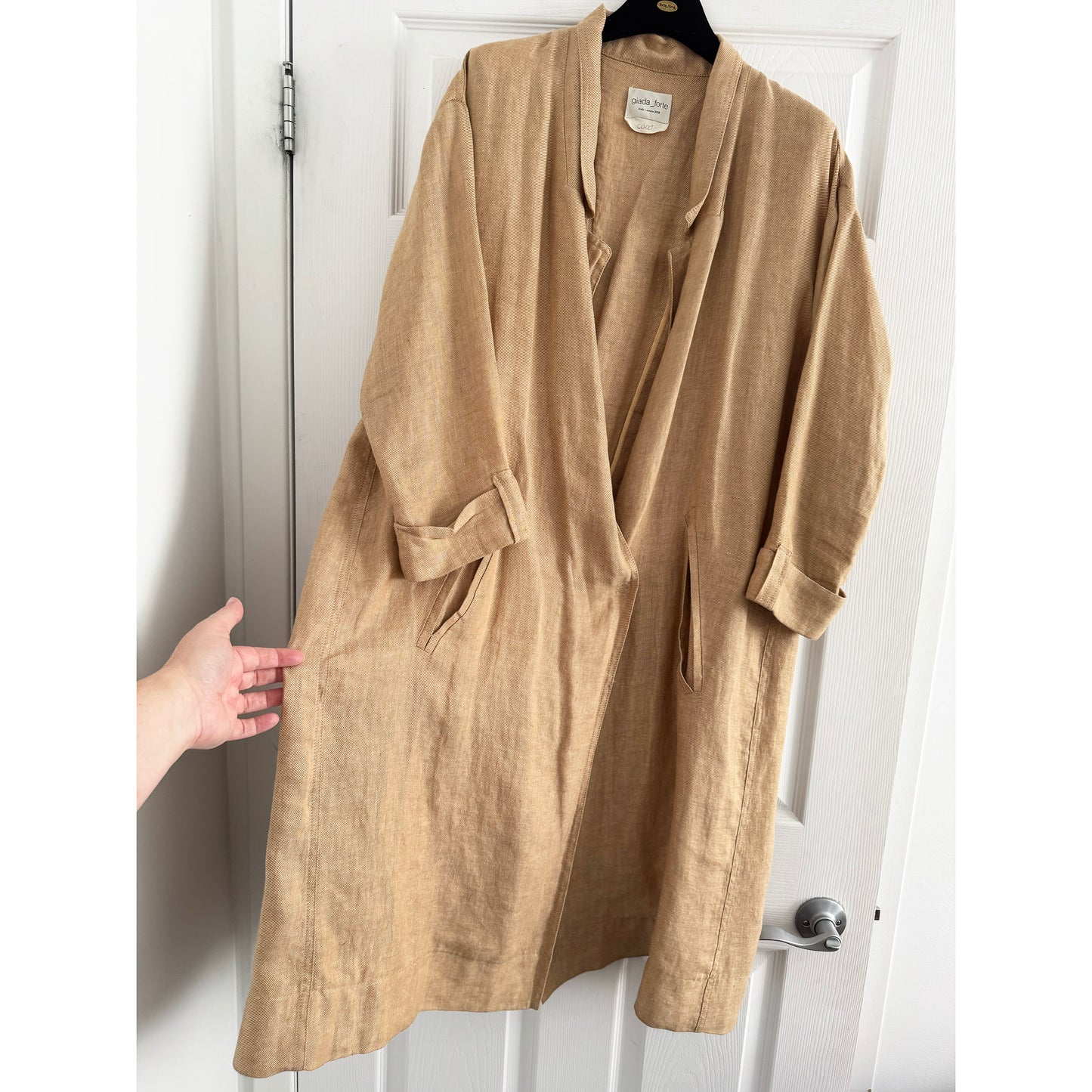 Forte.Forte Crossover Back Slouchy Linen Jacket in Tan, size "0" (fits size small)