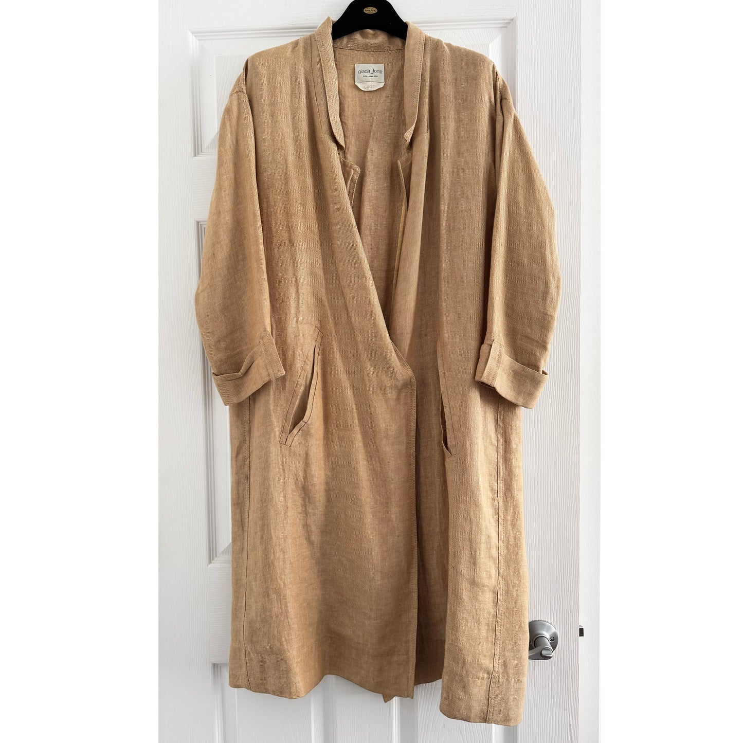 Forte.Forte Crossover Back Slouchy Linen Jacket in Tan, size "0" (fits size small)