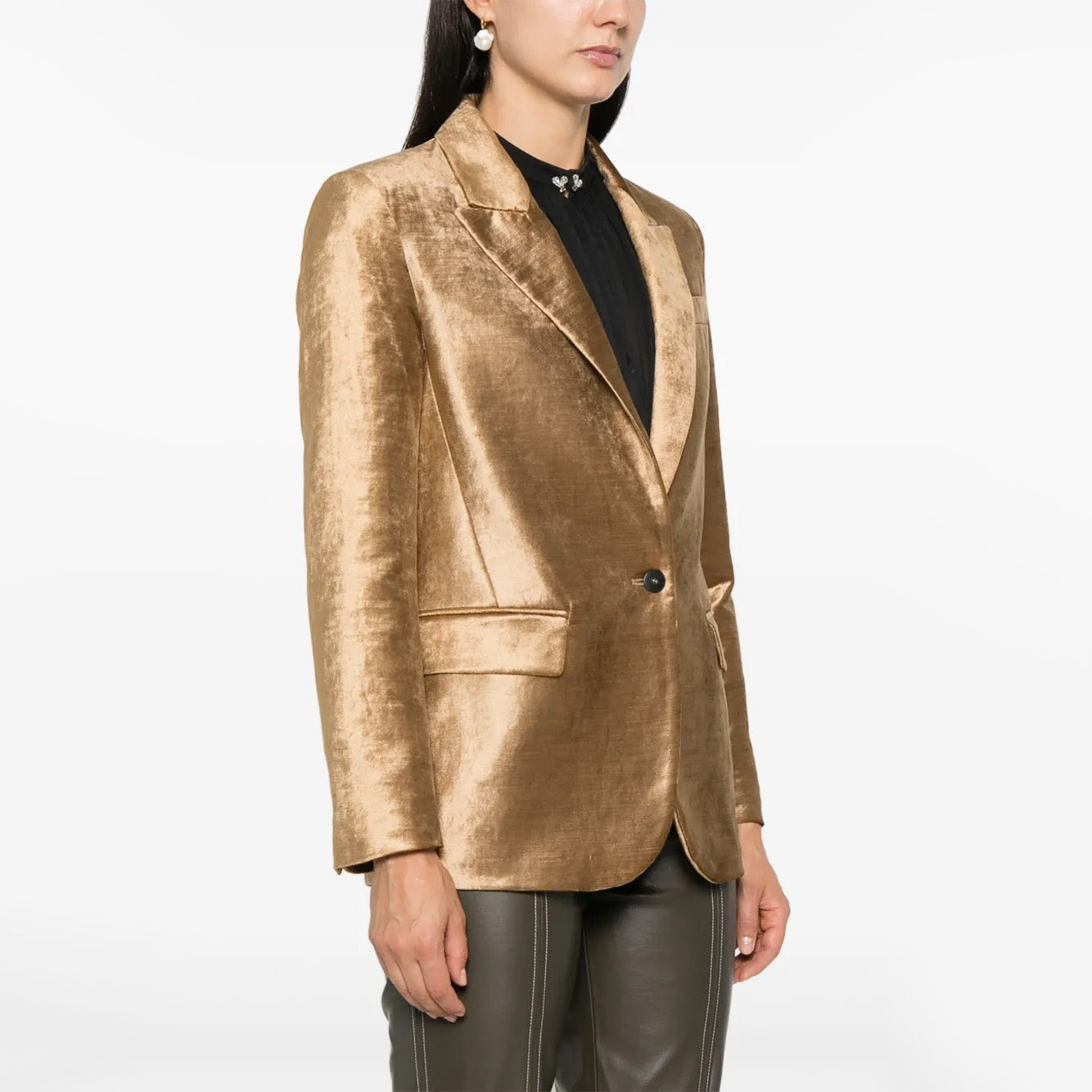 Forte.Forte Stretch Velvet Blazer in Gold, size "0" (XS)