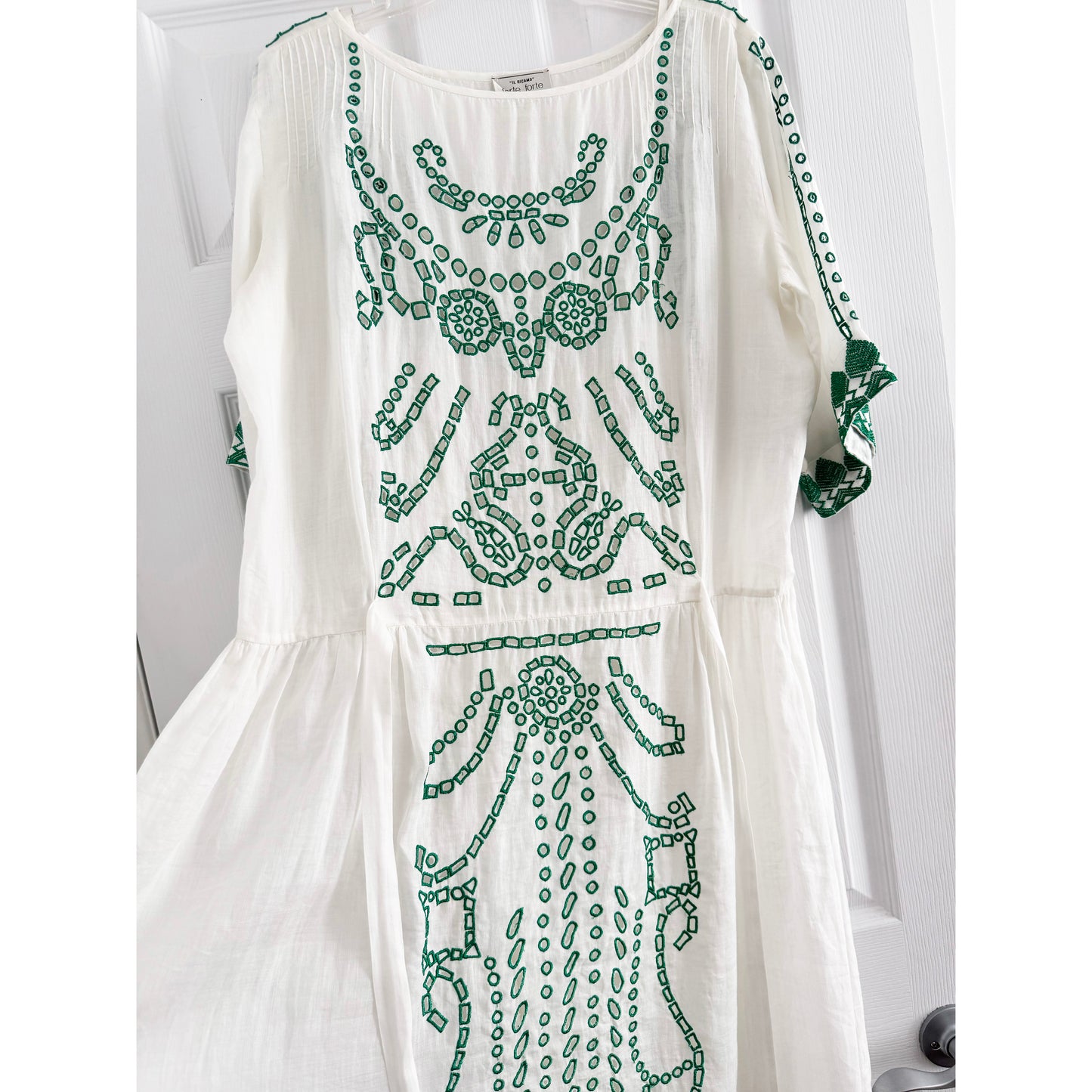 Forte_Forte White Dress with Green Embroidery, Size "III" (fits like size 8/10)