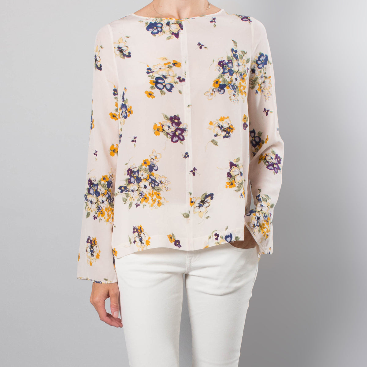 Forte.Forte Floral Long Sleeve Silk Blouse in Ivory, size "0" (fits XS/S)