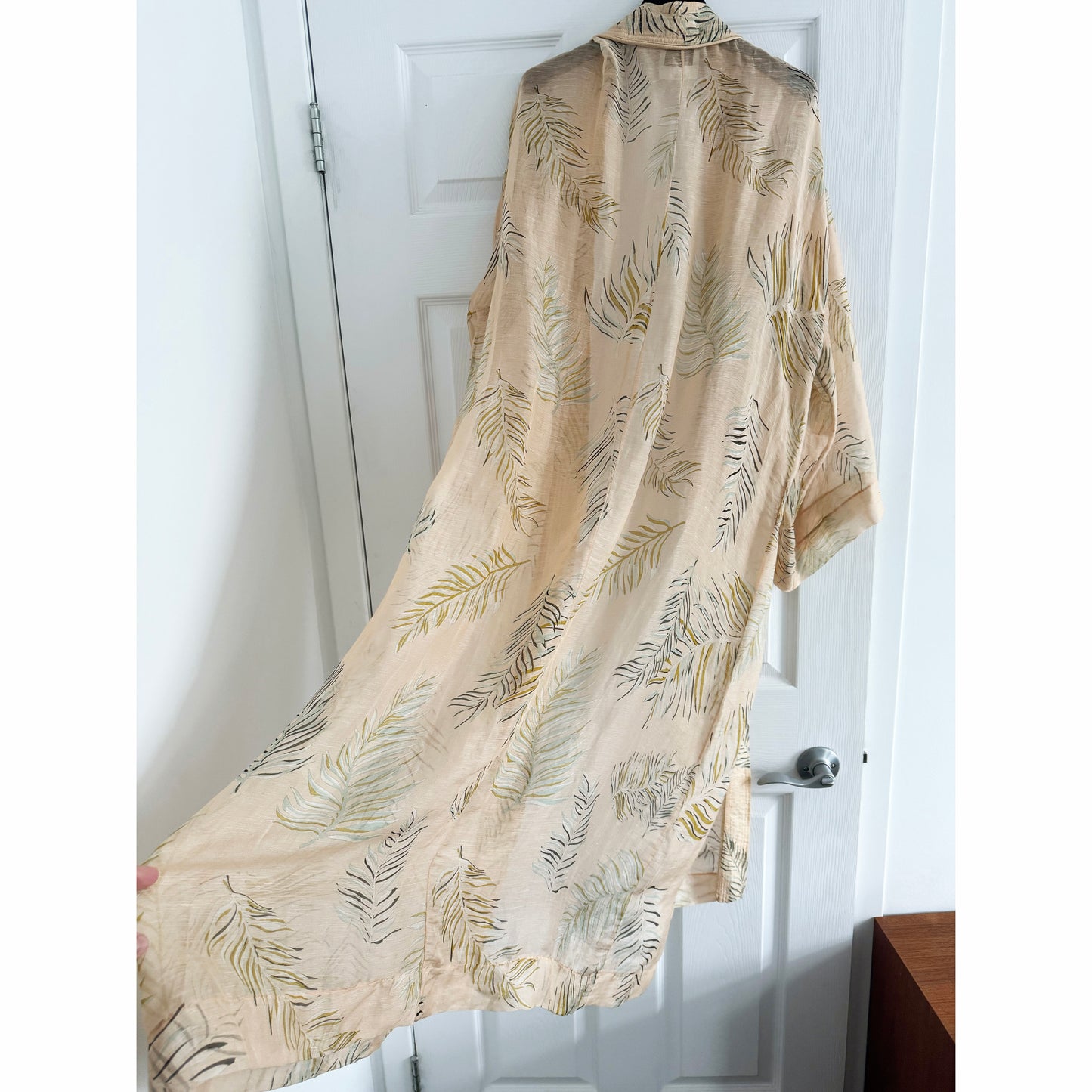 Forte_Forte Leaf Printed Voile Duster in Blush, size "III" (size Large)