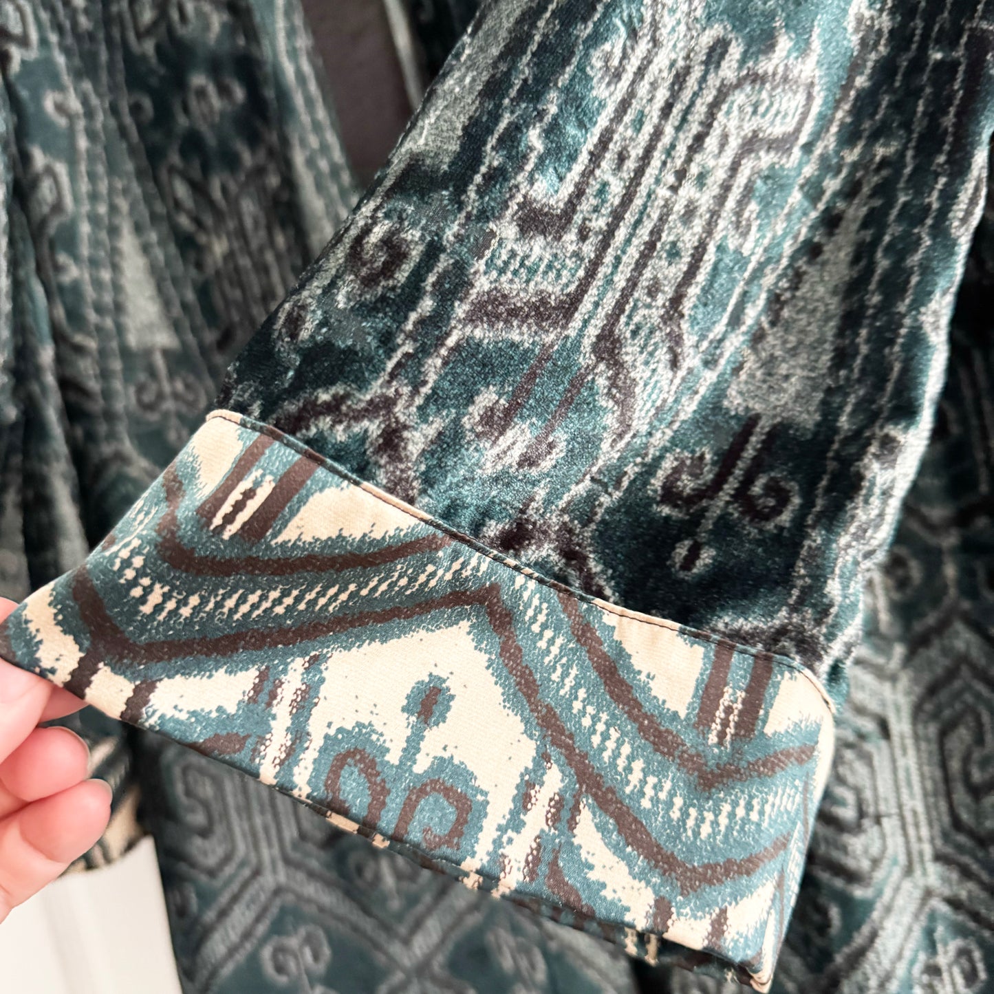 Forte_Forte Velvet Duster Jacket in Teal, size "I" (Size Small)
