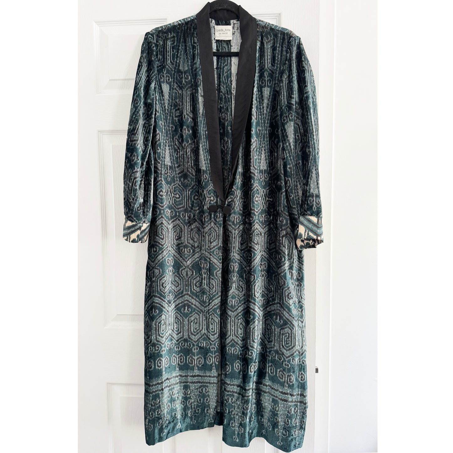 Forte_Forte Velvet Duster Jacket in Teal, size "I" (Size Small)