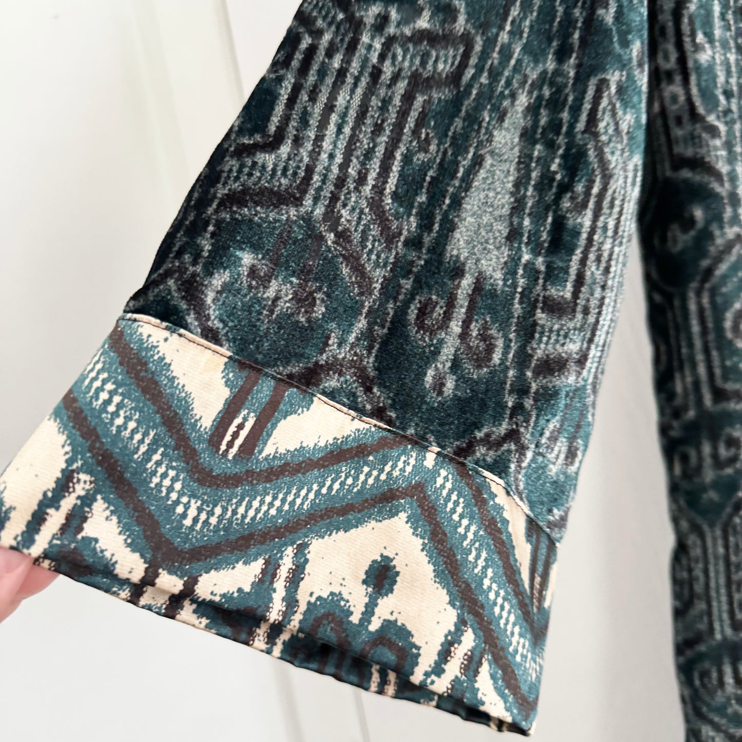Forte_Forte Velvet Duster Jacket in Teal, size "I" (Size Small)