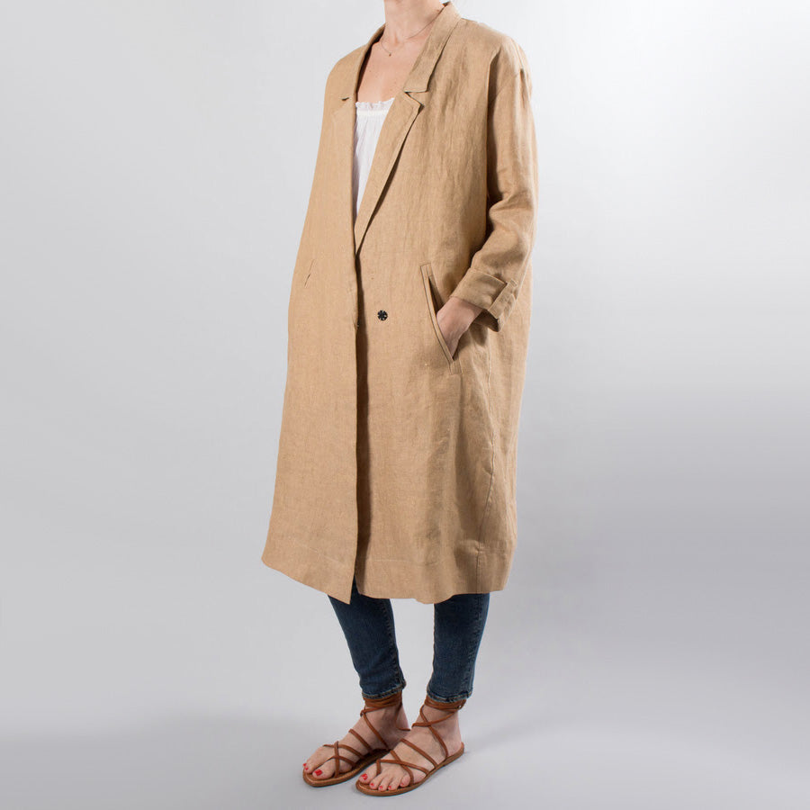 Forte.Forte Slouchy Linen Jacket in Tan, size "0" (fits size small)