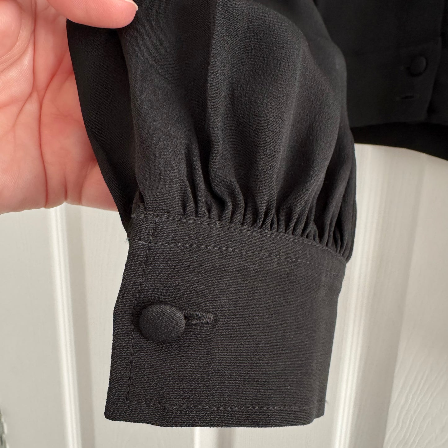 Forte_Forte Long Sleeve Silk Crepe V-Neck Blouse in Black, size "0" (XS)