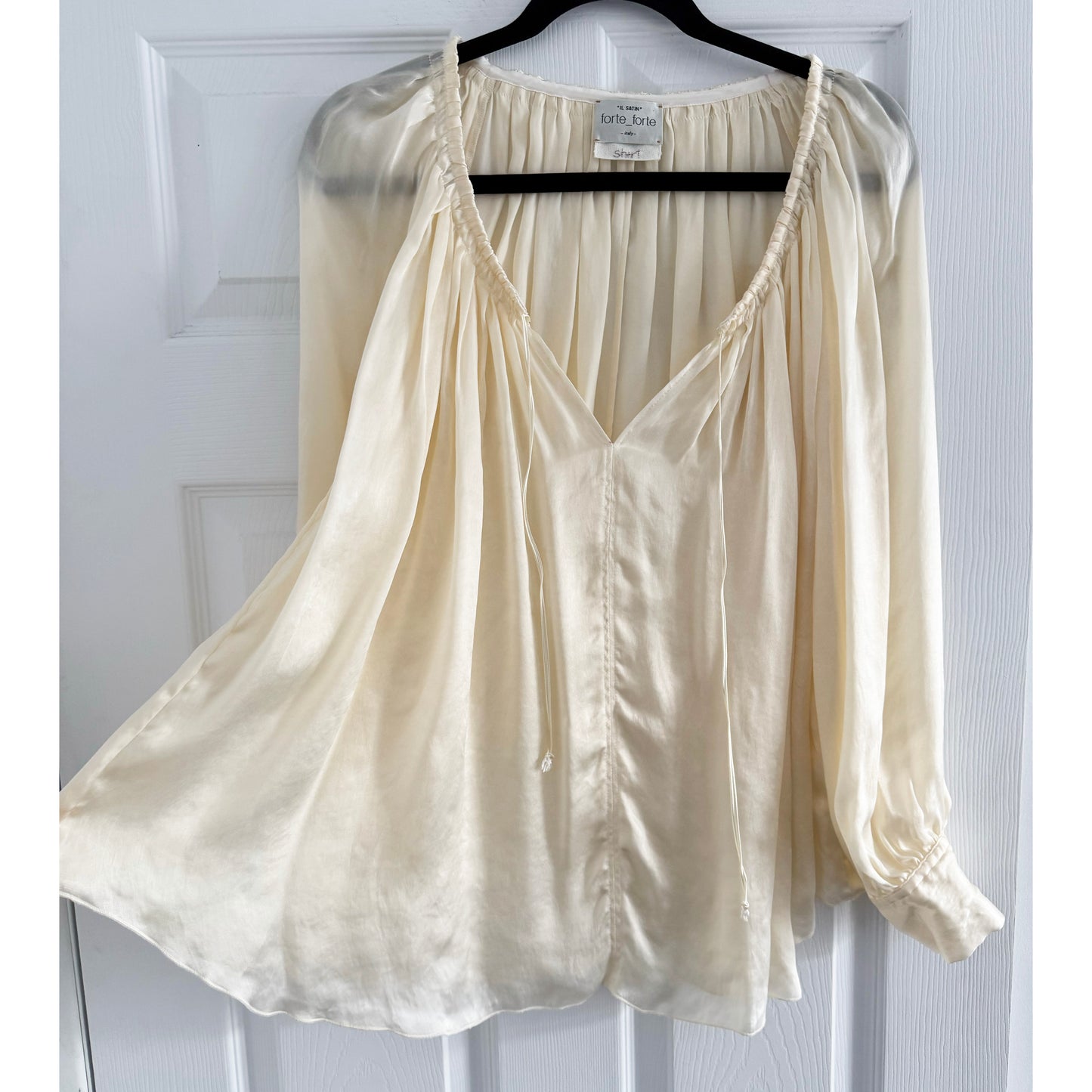 Forte_Forte "Il Satin" Gathered Neck Blouse in Ivory, size 0 (fits roomy like S-M?)