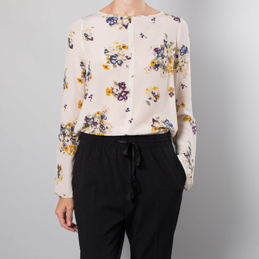 Forte.Forte Floral Long Sleeve Silk Blouse in Ivory, size "0" (fits XS/S)