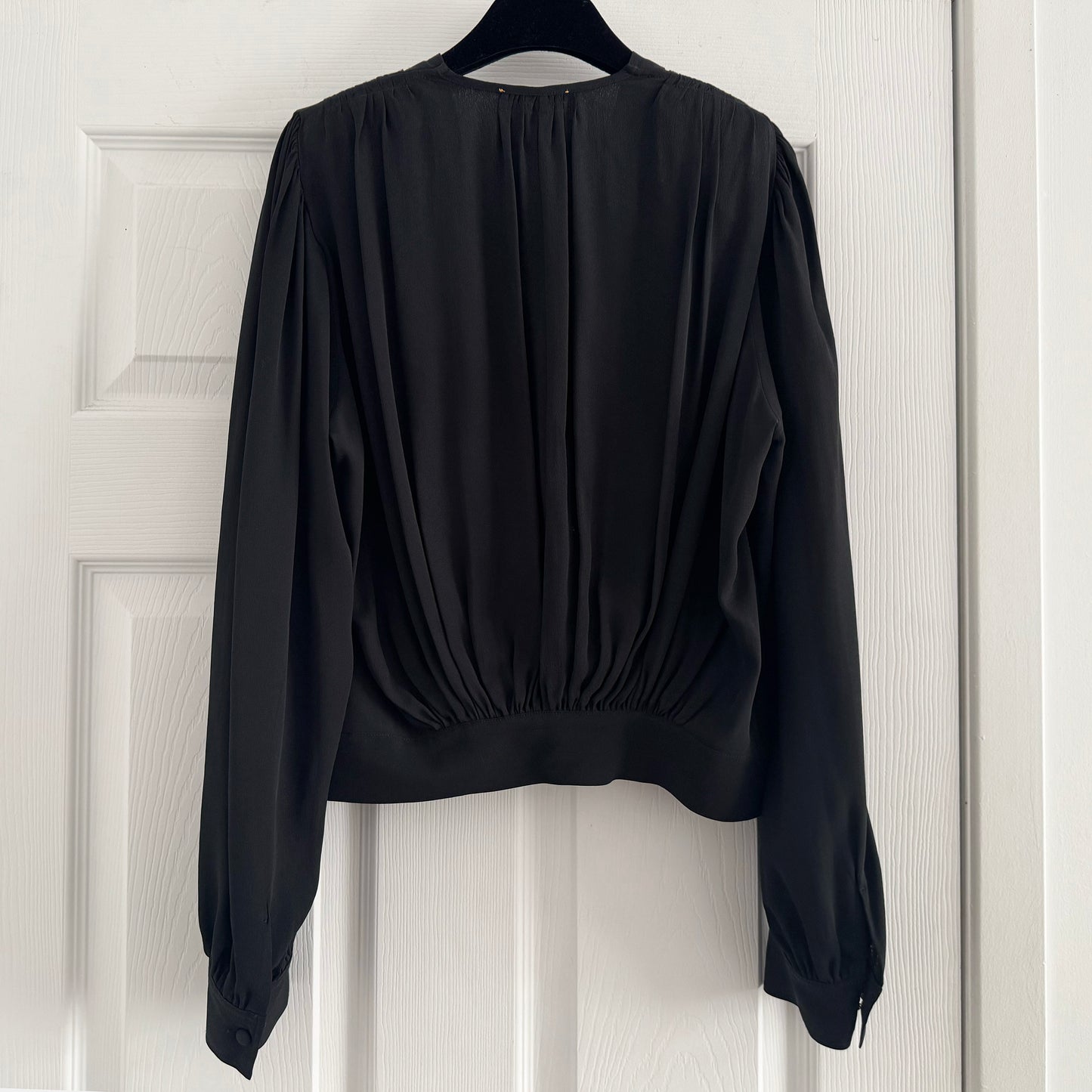 Forte_Forte Long Sleeve Silk Crepe V-Neck Blouse in Black, size "0" (XS)