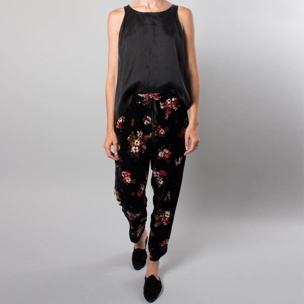 Forte_Forte Floral Velvet Pants in Black, size "II" (fits like size 6)