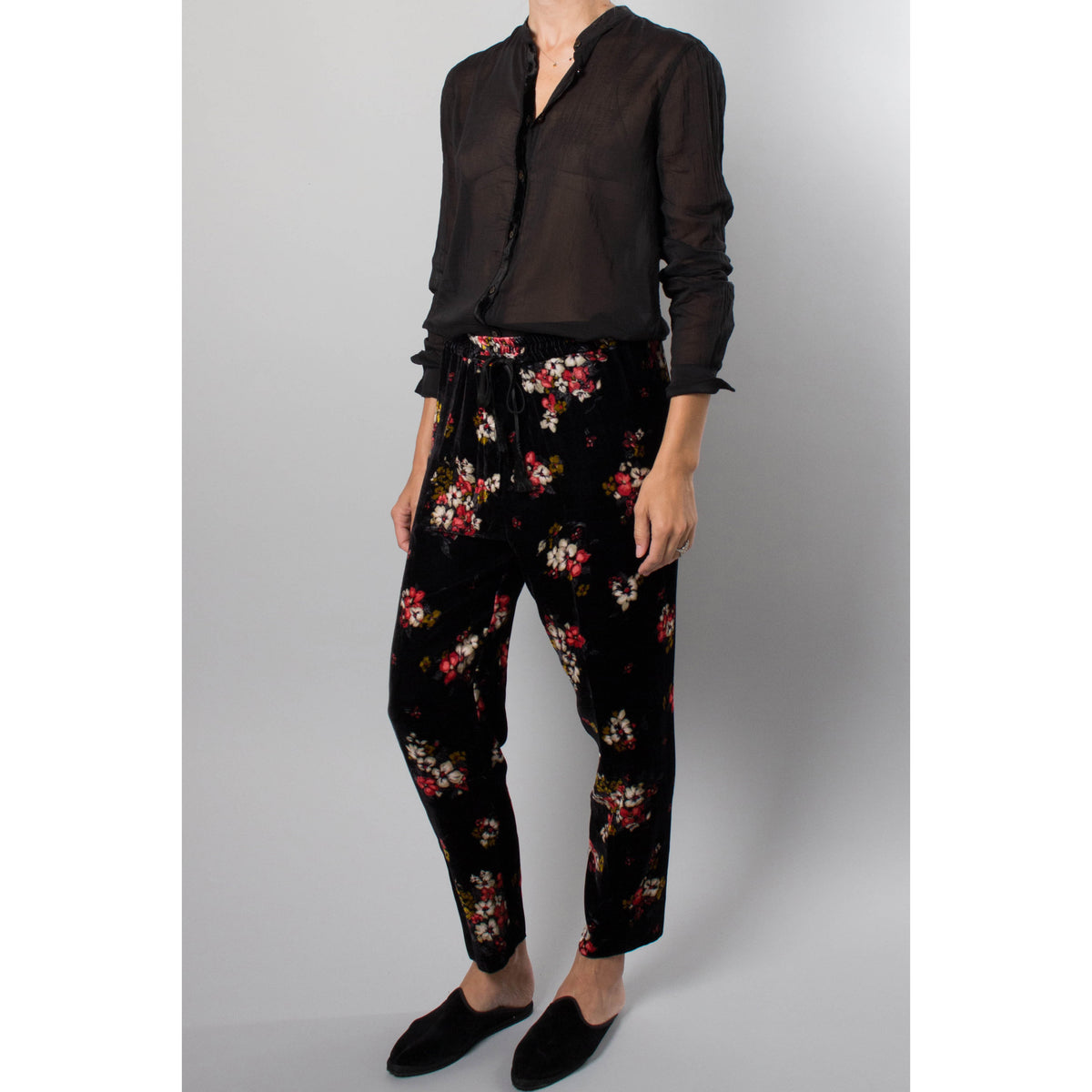 Forte_Forte Floral Velvet Pants in Black, size "II" (fits like size 6)