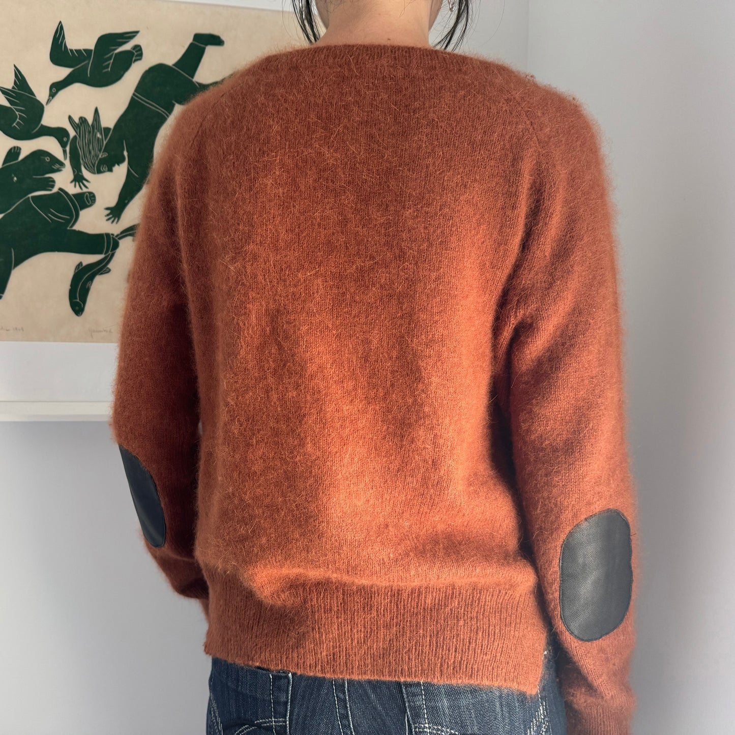 Forte_Forte Angora Sweater w Elbow Patches in Rust, size "1" (fits XS/S)