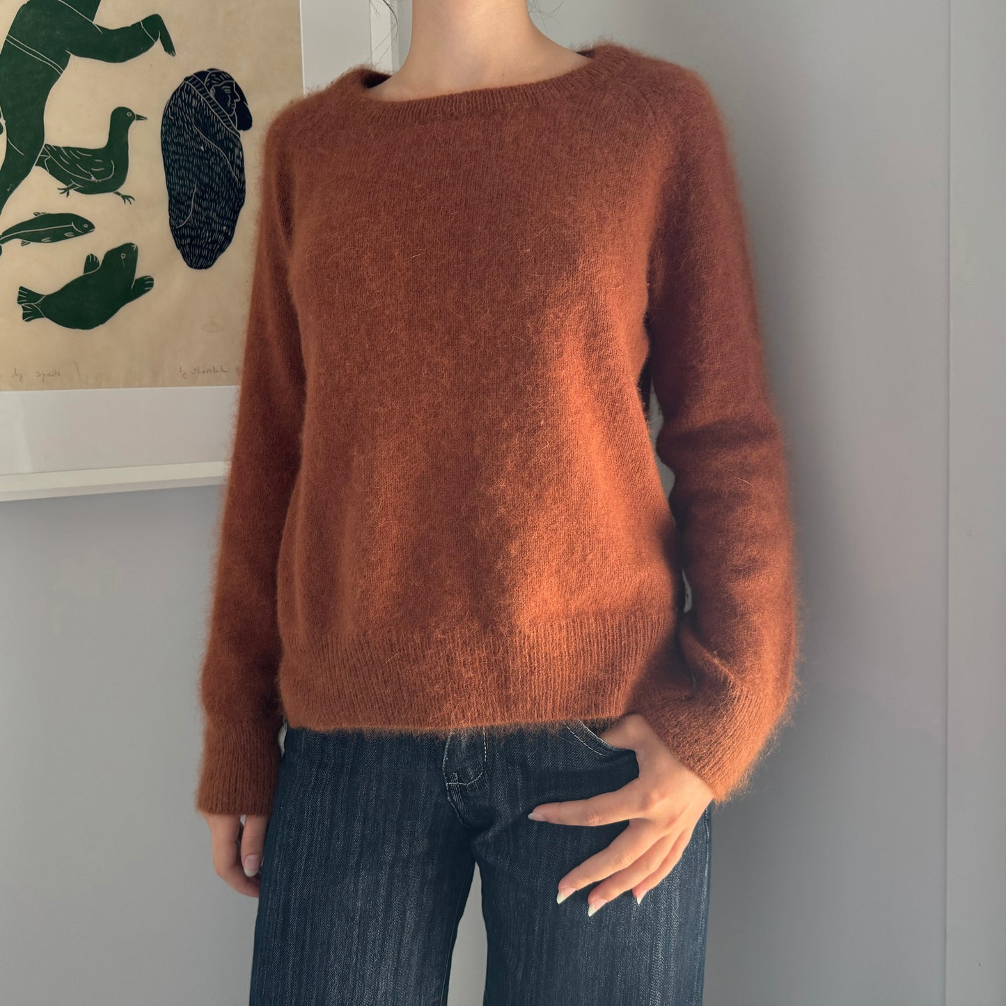 Forte_Forte Angora Sweater w Elbow Patches in Rust, size "1" (fits XS/S)