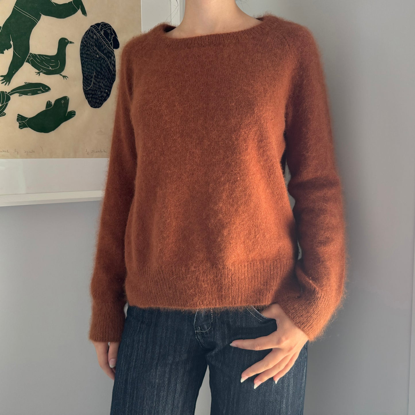 Forte_Forte Angora Sweater w Elbow Patches in Rust, size "1" (fits XS/S)