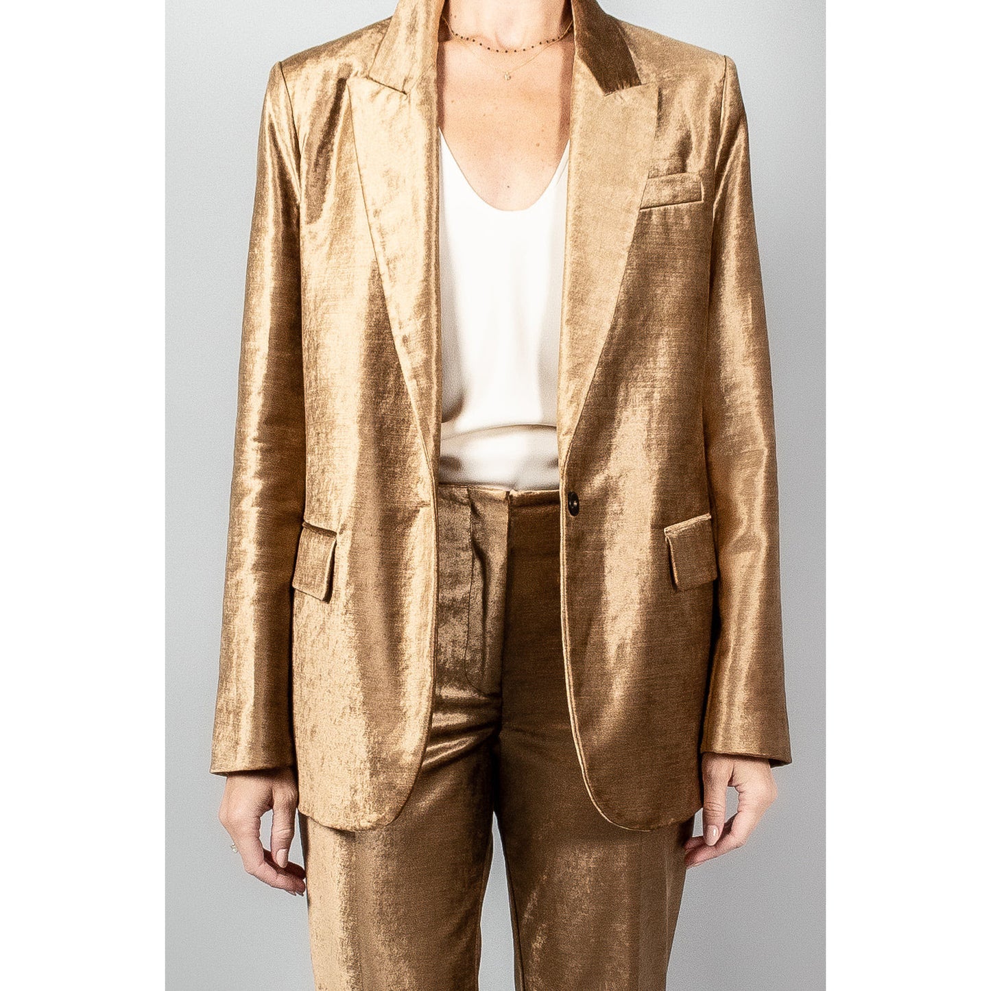 Forte.Forte Stretch Velvet Blazer in Gold, size "0" (XS)