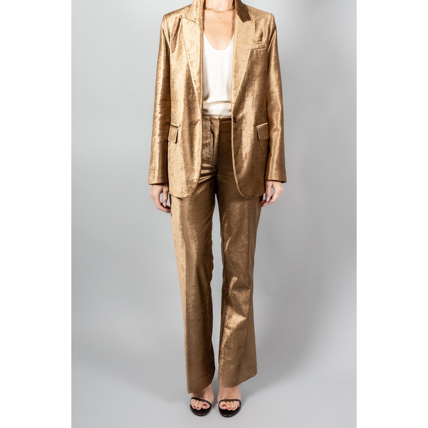 Forte.Forte Stretch Velvet Blazer in Gold, size "0" (XS)