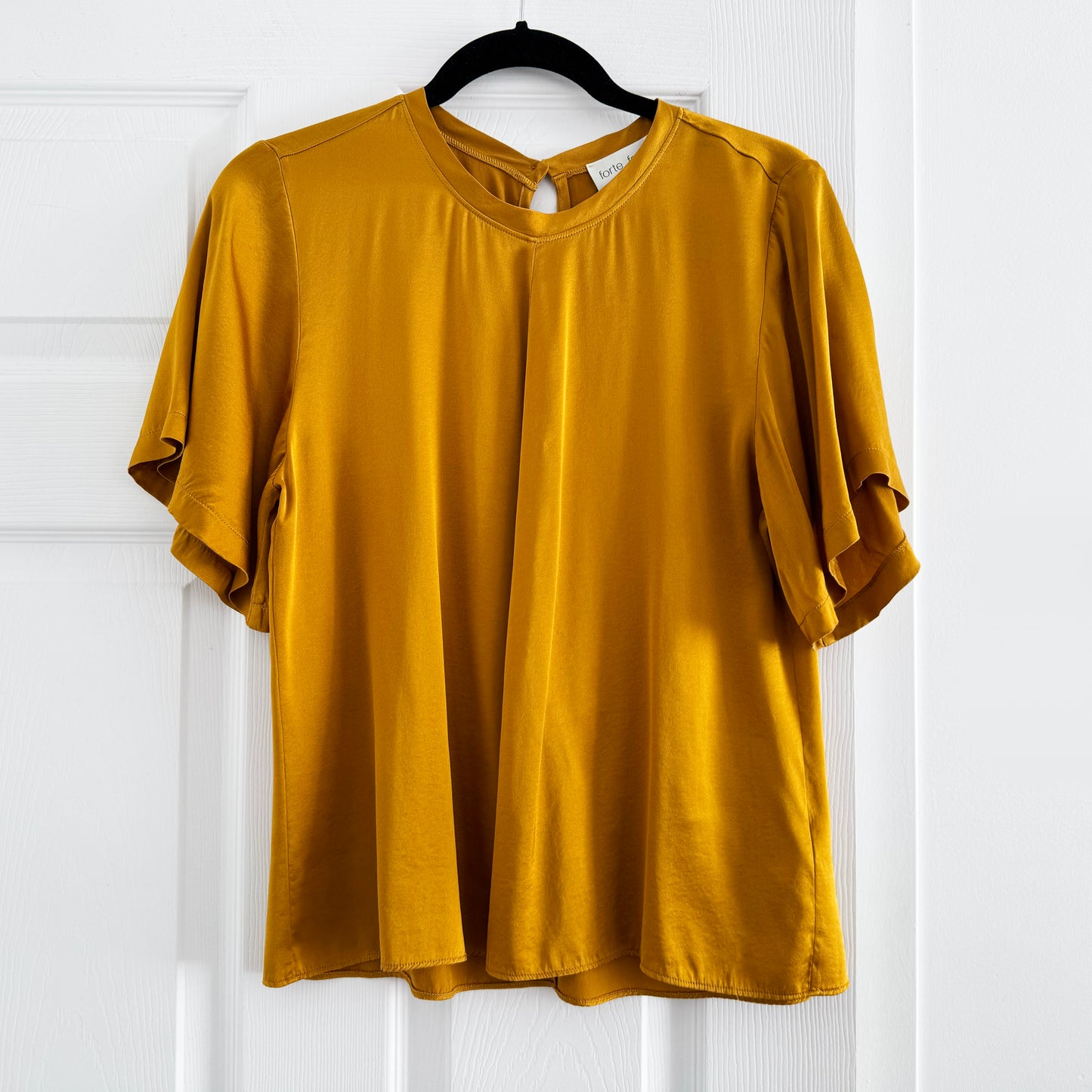 Forte_Forte Short Sleeve Silk Blouse is Mustard Yellow, size "1" (Size Small)