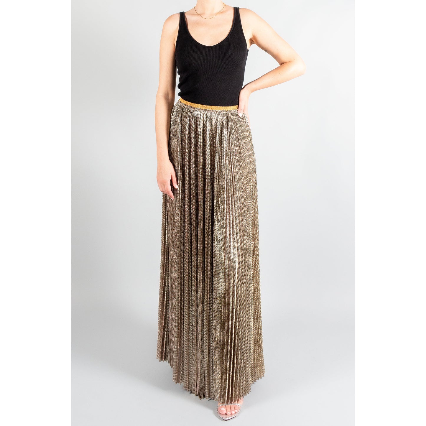 Forte.Forte Gold Pleated Maxi Skirt, size "1" (size Small)