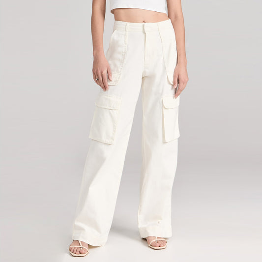 Frame Relaxed Straight Cargo Pant in Ivory, size 28