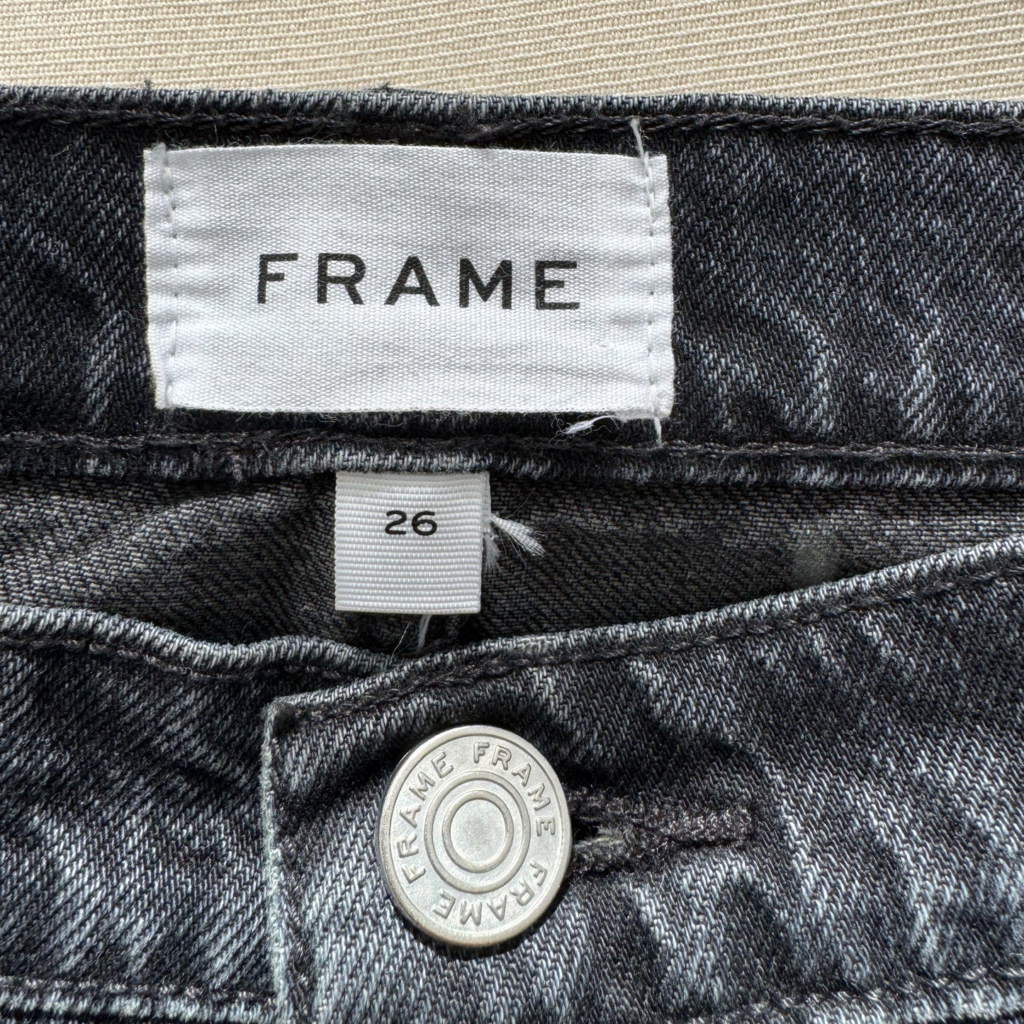 Frame Le Bardot Denim Midi Skirt in Black, size 26