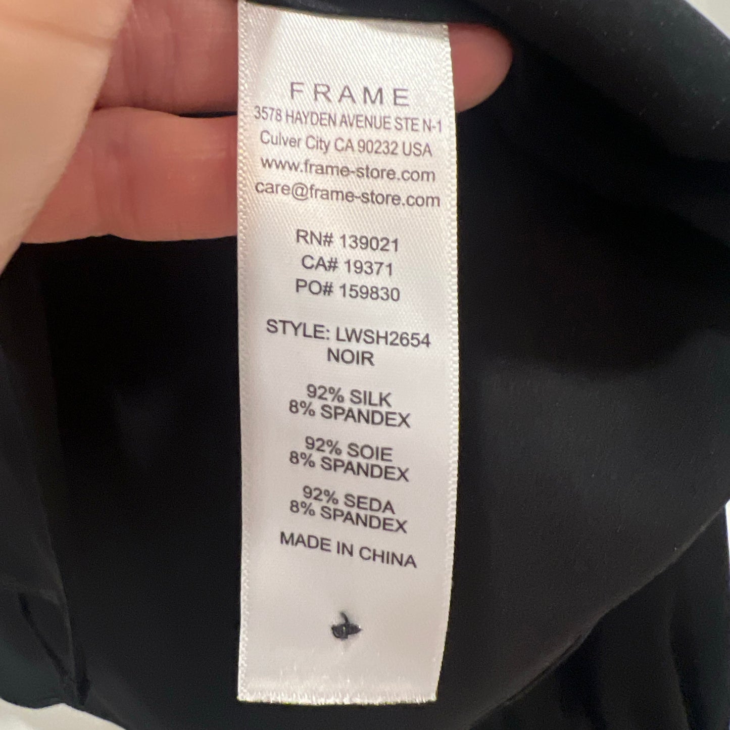 Frame Satin "Femme" Blouse in Black, size Medium (like size 6 US)