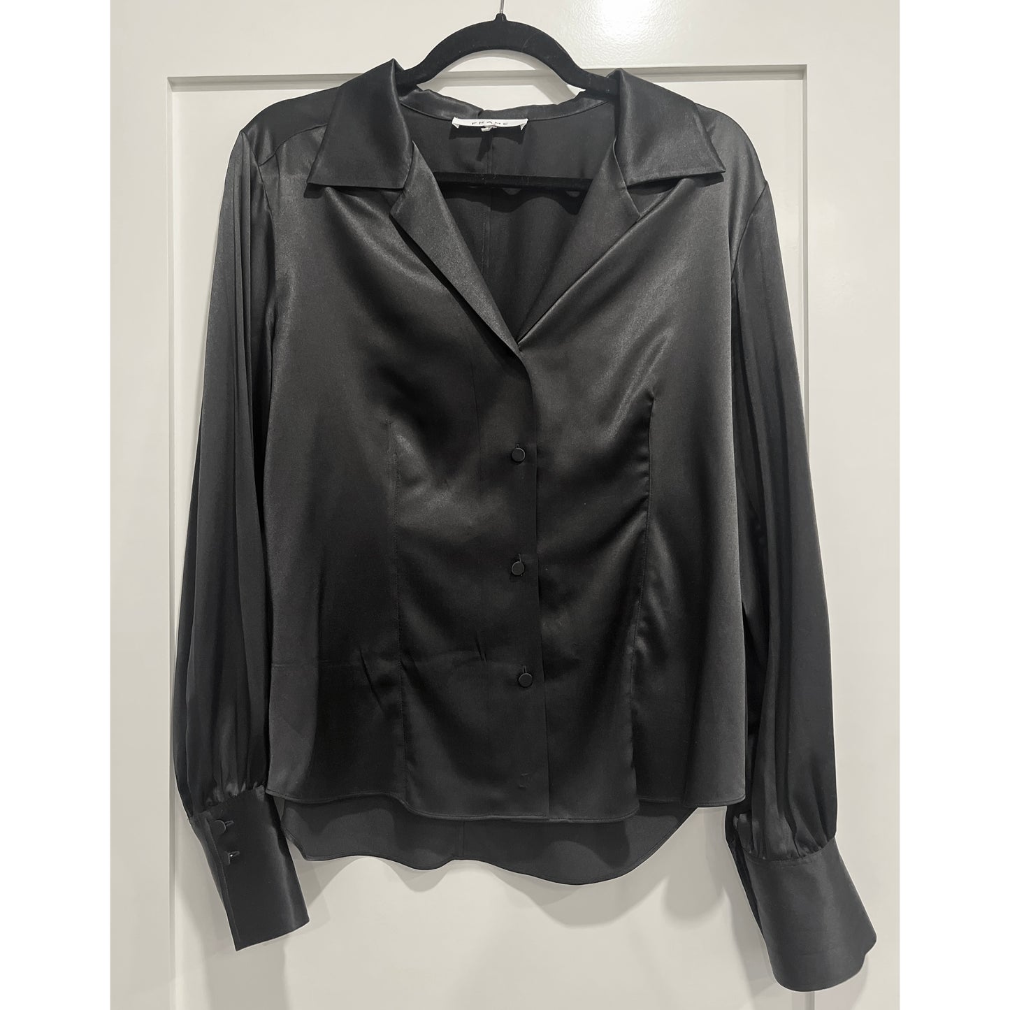 Frame Satin "Femme" Blouse in Black, size Medium (like size 6 US)