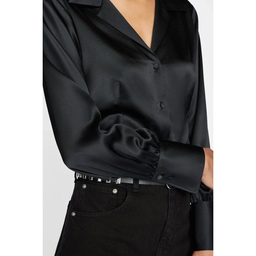 Frame Satin "Femme" Blouse in Black, size Medium (like size 6 US)