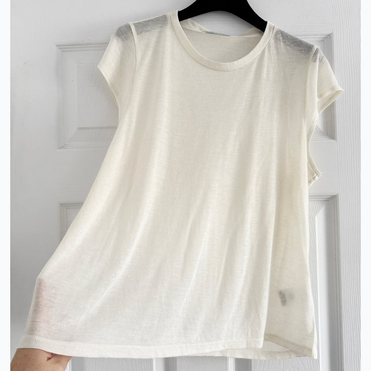 Frances de Lourdes "Garcon" Cashmere/Silk Tee in Ivory, size large
