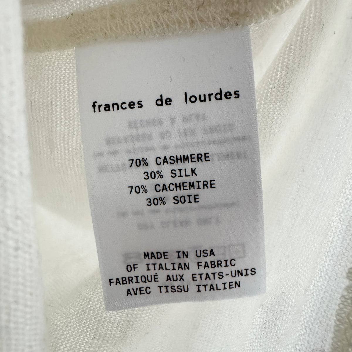 Frances de Lourdes "Garcon" Cashmere/Silk Tee in Ivory, size large