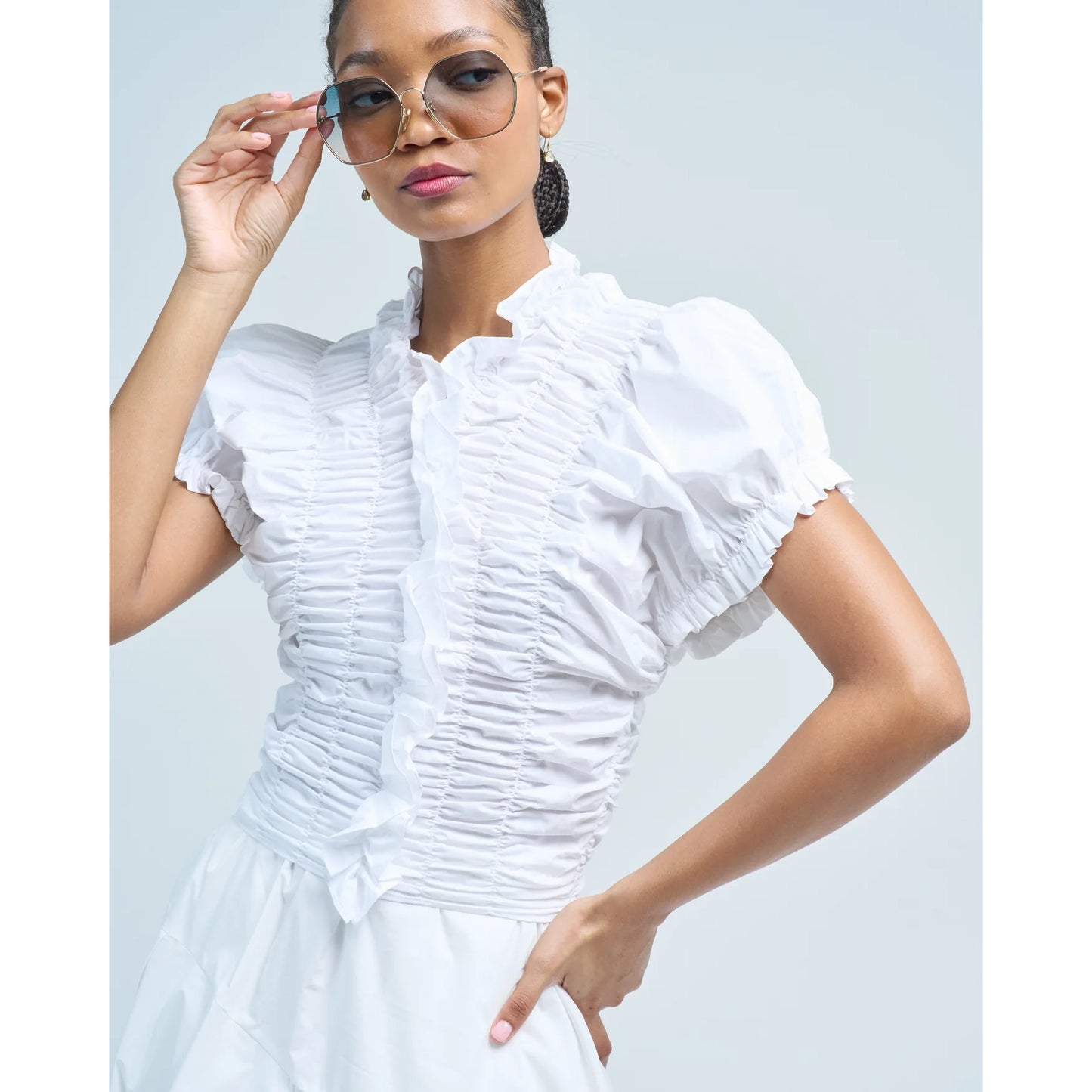 Lee Mathews "Frida" Gathered Top in White, size "2" (Medium)