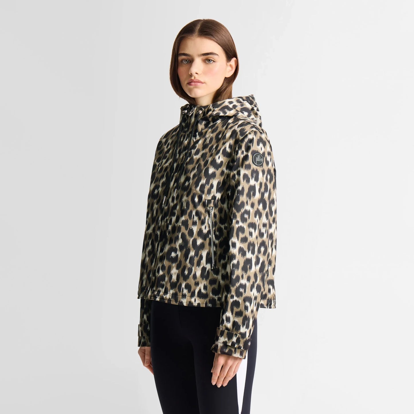 Fusalp "Kasima" Rain Jacket w Hood in Leopard Print, size 36