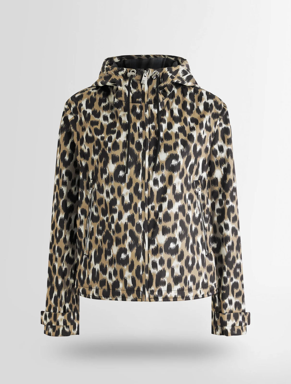 Fusalp "Kasima" Rain Jacket w Hood in Leopard Print, size 36