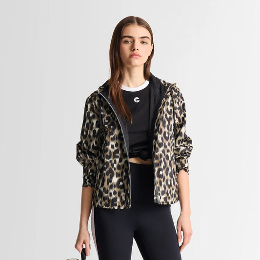 Fusalp "Kasima" Rain Jacket w Hood in Leopard Print, size 36
