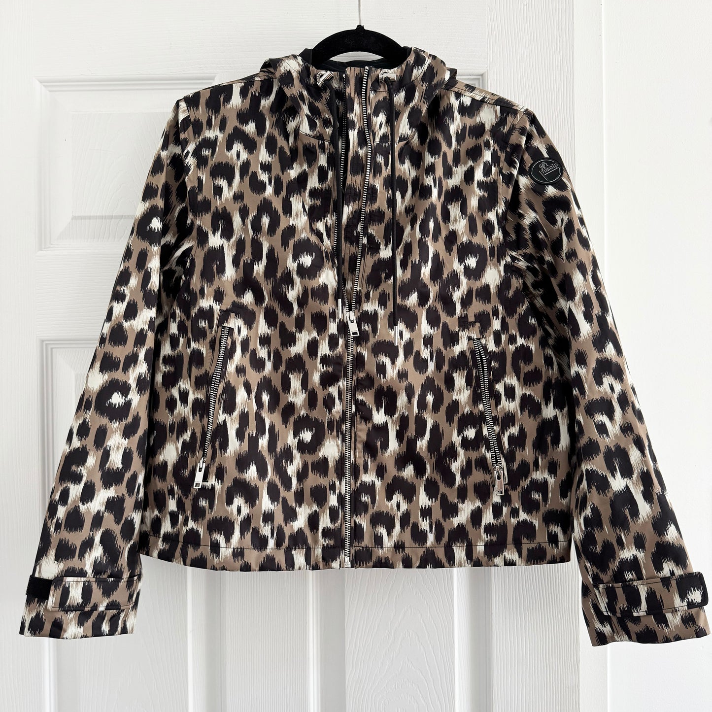 Fusalp "Kasima" Rain Jacket w Hood in Leopard Print, size 36