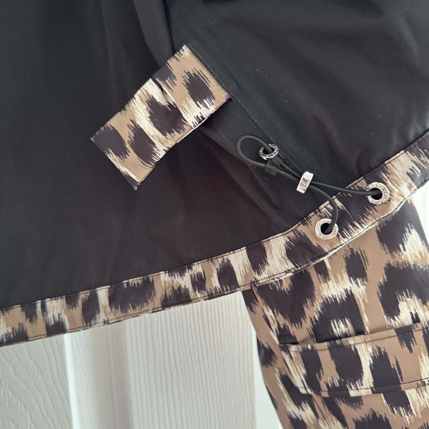Fusalp "Kasima" Rain Jacket w Hood in Leopard Print, size 36