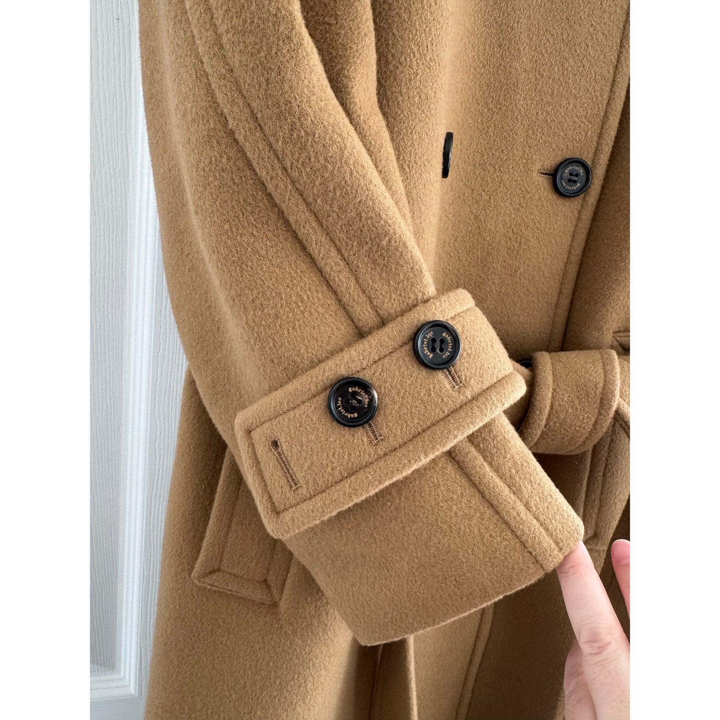 Gabriel Lee Double Breasted Coat in Camel, size Small