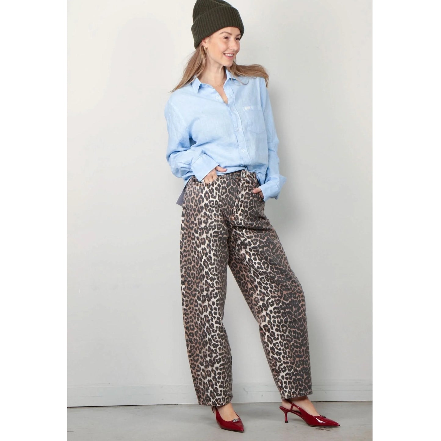 Ganni "Stary" Leopard Print Jeans, size 26