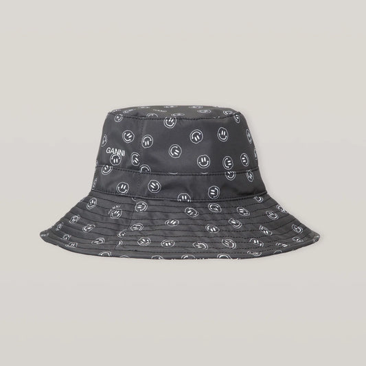 Ganni Printed Bucket Hat in "Phantom", size XS/S