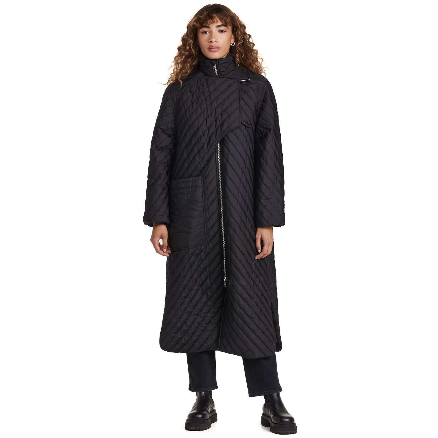 Ganni Quilted Ripstop jacket in Black, size 40 (size L-XL)