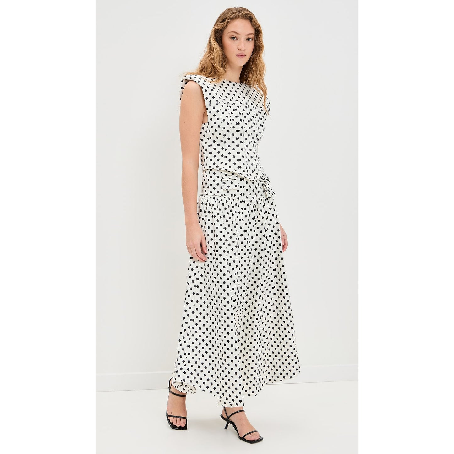 Ganni Polka Dot Satin Corset Top in White/Black, size 36