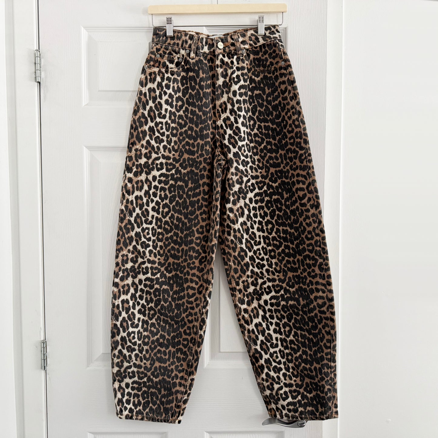 Ganni "Stary" Leopard Print Jeans, size 26