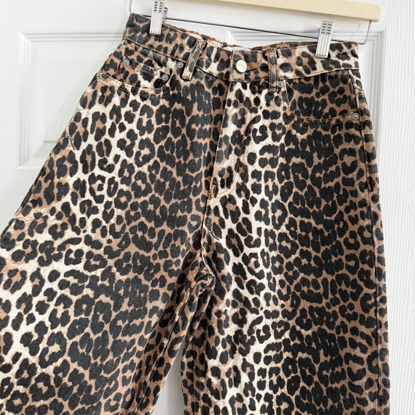 Ganni "Stary" Leopard Print Jeans, size 26
