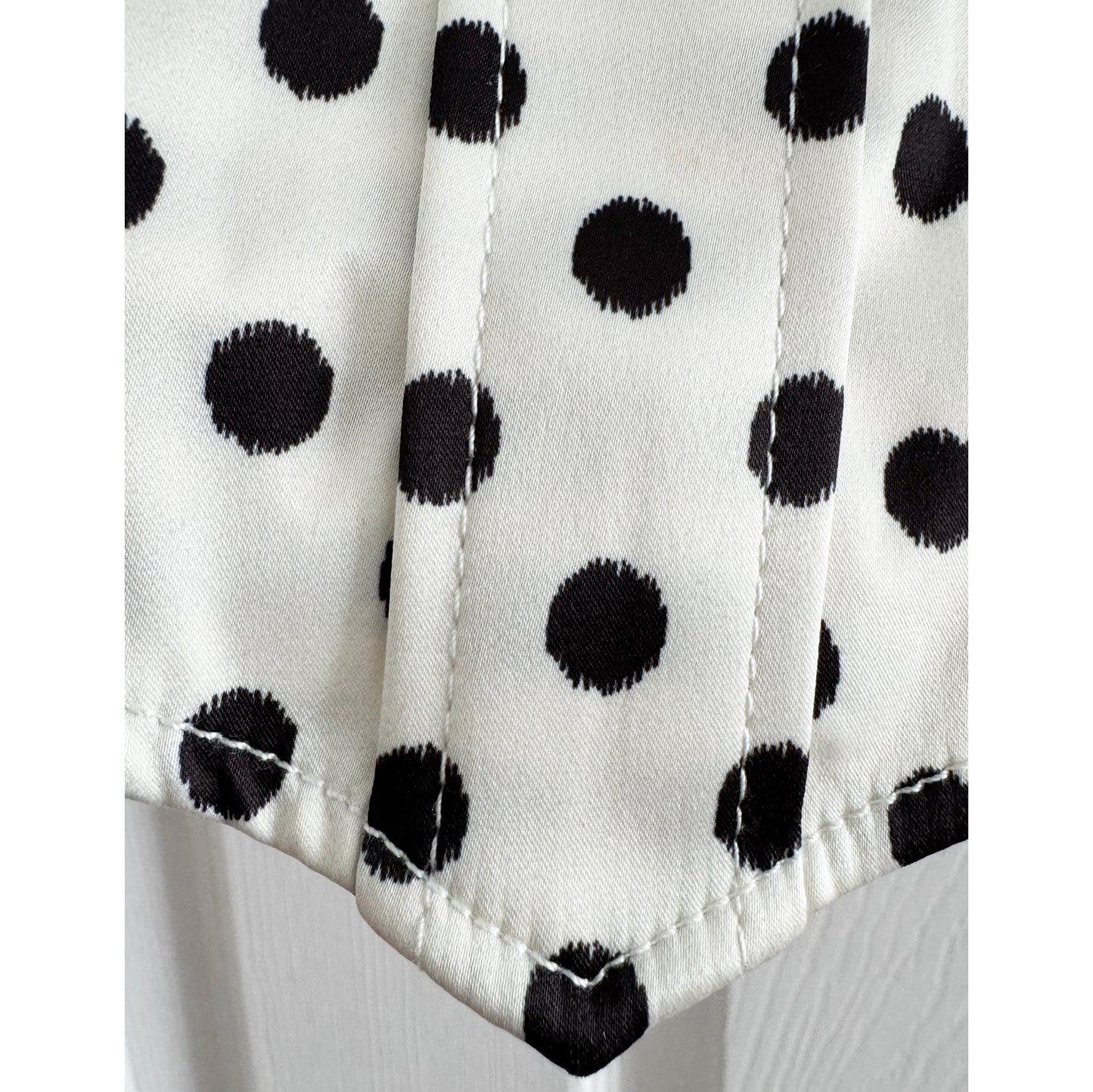 Ganni Polka Dot Satin Corset Top in White/Black, size 36