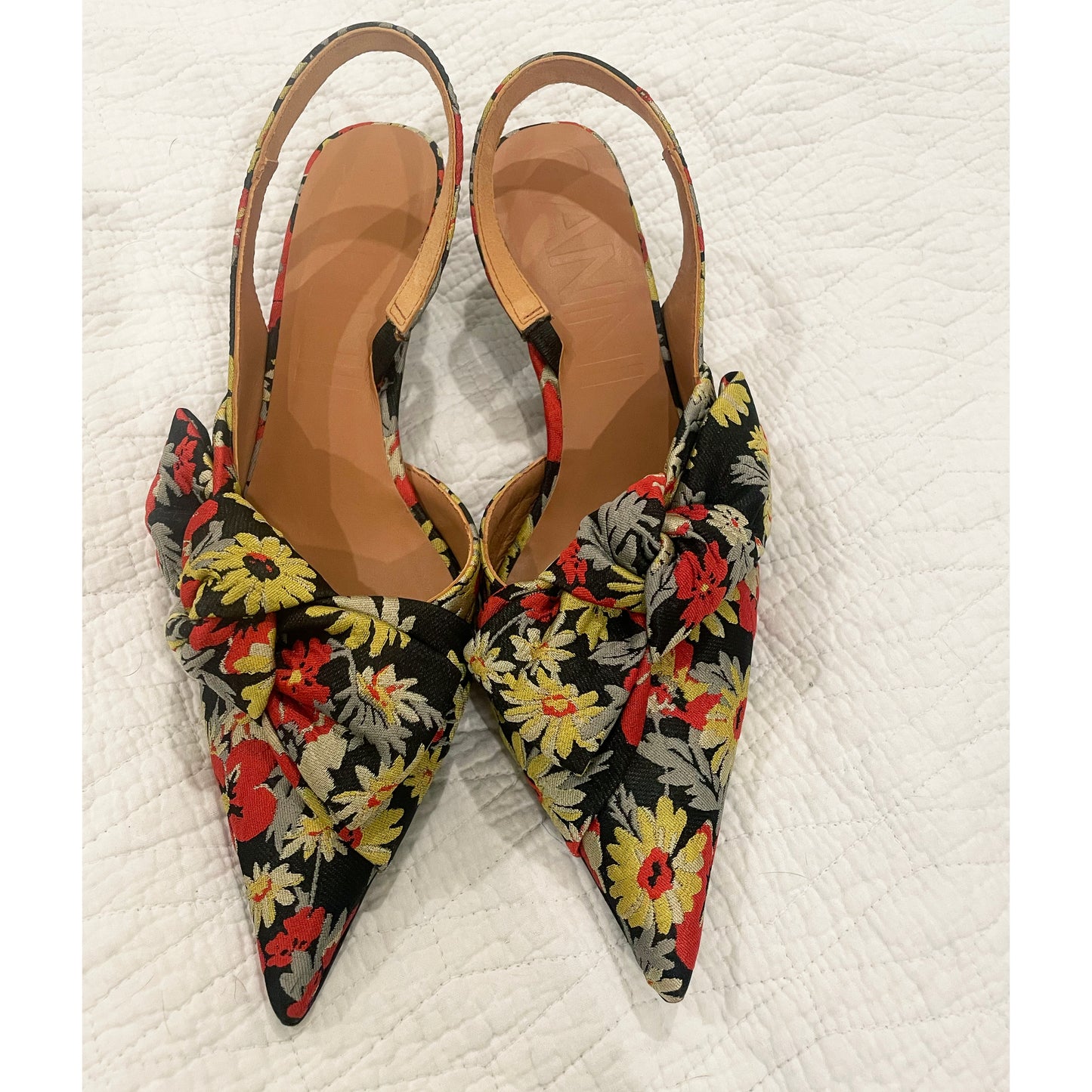 Ganni Floral Slingback Mules, size 40